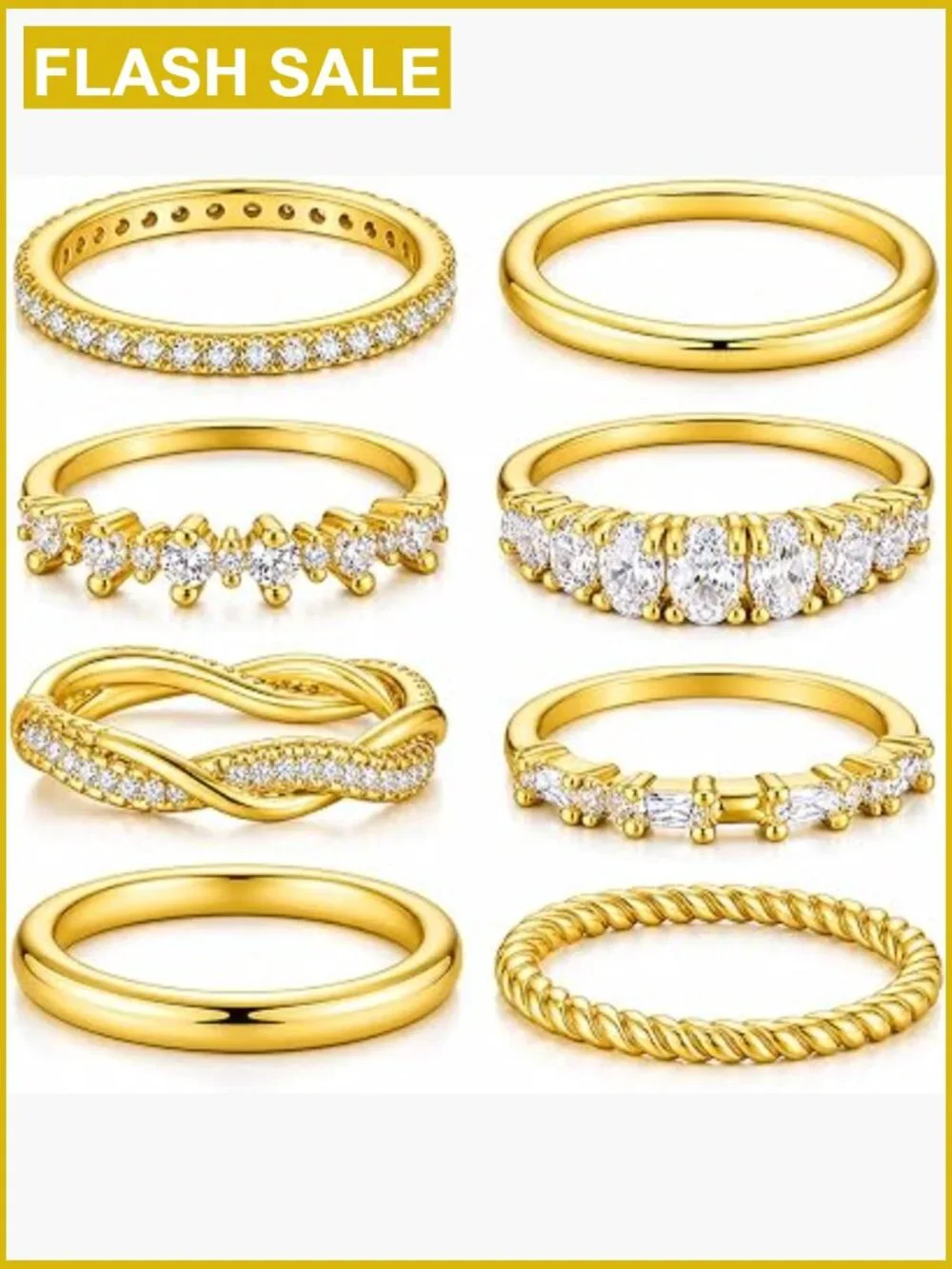 8-Piece CZ Stackable Rings Set - Dainty Daily Wedding Band Gift
